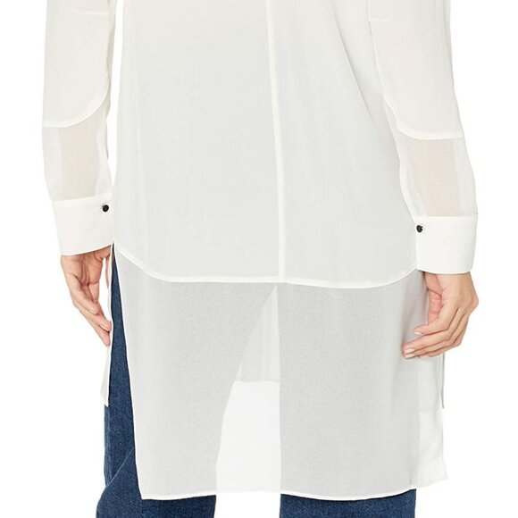 NWT$525 HALSTON Long Sleeve Georgette Insert Silk Shirt Tunic Long Blouse M 8-10 - Picture 4 of 14